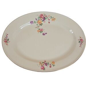 Vintage Edwin Knowles Semi Vitreous China Floral Oval Platter 13" Flowers Floral